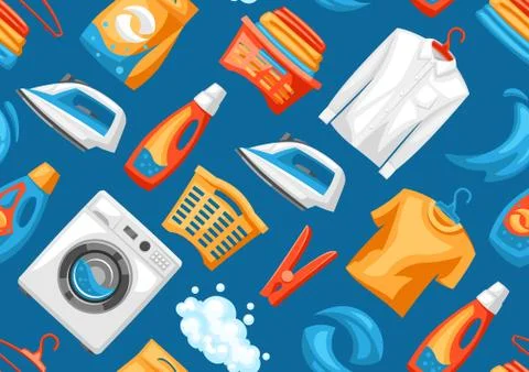 Laundry service seamless pattern with professional items. Stock Illustration