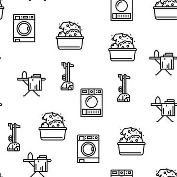 Laundry Service Washing Clothes Vector Seamless Pattern Stock Illustration