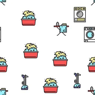 Laundry Service Washing Clothes Vector Seamless Pattern Stock Illustration