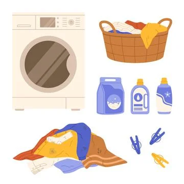 Laundry set. Flat vector isolated illustration Stock Illustration