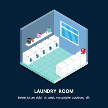 Laundry shop isometric vector perspective design. Stock Illustration