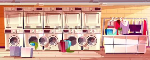 Laundry shop, laundromat room illustration Stock Illustration