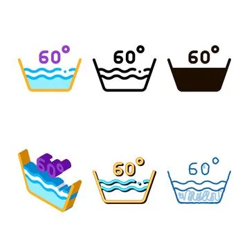 Laundry sixty degrees celsius set vector line icon Illustrazione stock