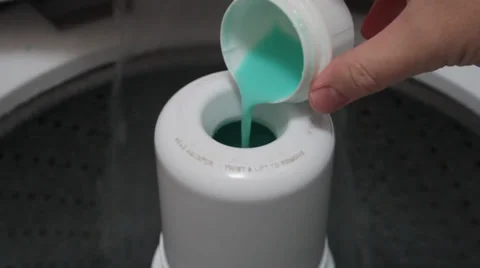 Laundry Softener Being Poured - Close Up Video stock 34480534