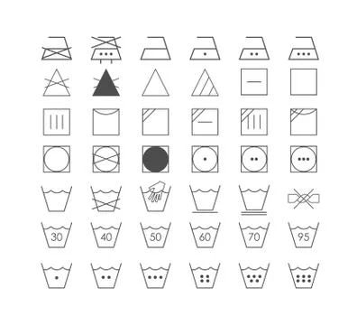 Laundry symbols icon set. Vector illustration, flat design. Illustrazione stock