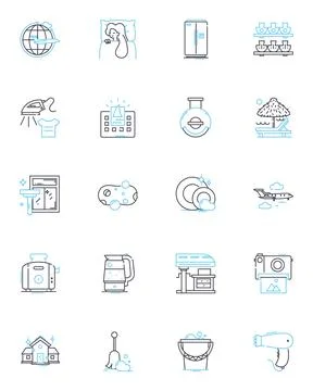 Laundry tasks linear icons set. Sorting, Washing, Drying, Folding, Ironing Stock Illustration