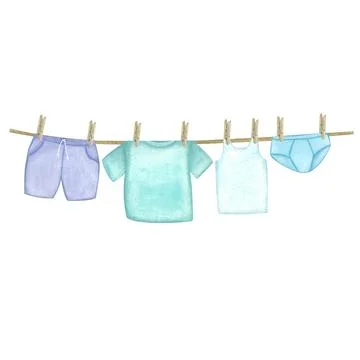 Laundry. Template, border with clothes, T-shirt, shorts, underpants. Stock Illustration