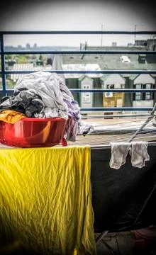Laundry on a Terrace Stock Photos