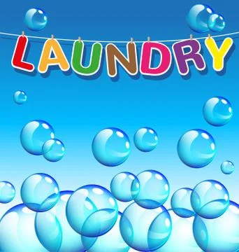 Laundry text and background of bubbles vector Stock Illustration