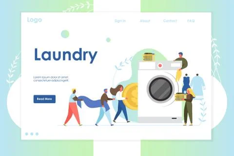Laundry vector website landing page design template Stock Illustration