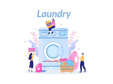 Laundry Wash and Drying Stock Illustration