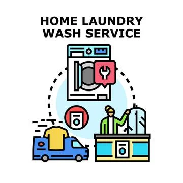Laundry wash service concept for clean clothing Stock Illustration