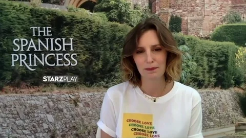 Laura Carmichael is interviewed for new TV show The Spanish Princess - 2020 Video stock 144626747