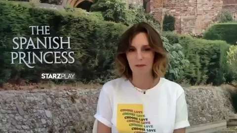 Laura Carmichael is interviewed for new TV show The Spanish Princess - 2020 Stock Footage 144626935