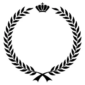 Laurel honor wreath vector with crown in black on white isolated background. Stock Illustration