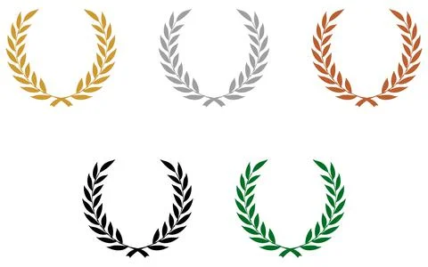 Laurel honor wreath vector in gold, silver, bronze, black, green. Stock Illustration