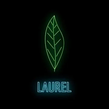 Laurel leaf neon glowing sign on dark background Stock Illustration