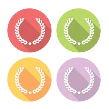 Laurel Leaf Winner Wreath Flat Icons Set Stock Illustration