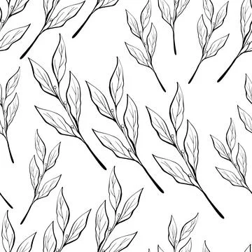 Laurel leaves ornament seamless pattern. Isolated on white background Stock Illustration