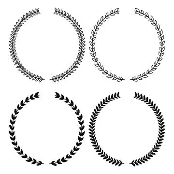 Laurel Wreath Circle Border Line Art and Silhouette Collection. Stock Illustration