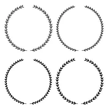 Laurel Wreath Circle Border Line Art Collection Stock Illustration