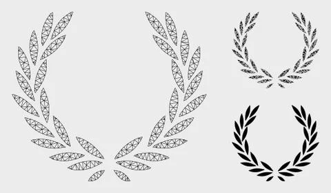 Laurel Wreath Vector Mesh Wire Frame Model and Triangle Mosaic Icon Illustrazione stock