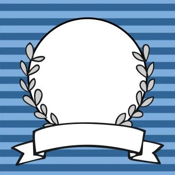 Laurel wreath vector photo frame on blue stripes background Stock Illustration