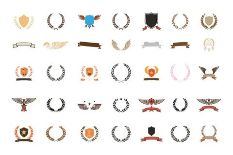 Laurel wreath vector, shield vector, wing vector, ribbon vector 库存插图