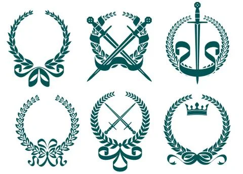 Laurel wreathes with heraldry elements Stock Illustration