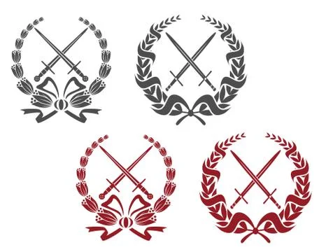 Laurel wreathes with weapon elements Stock Illustration
