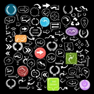 Laurel wreath,Speech bubbles, Arrows,Frames icons set. Stock Illustration