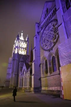Lausanne cathedral at night Stock Photos
