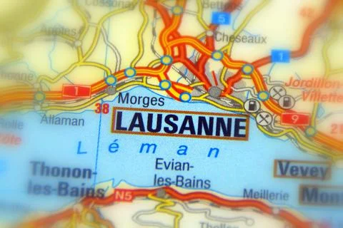 Lausanne on a map Stock Photos