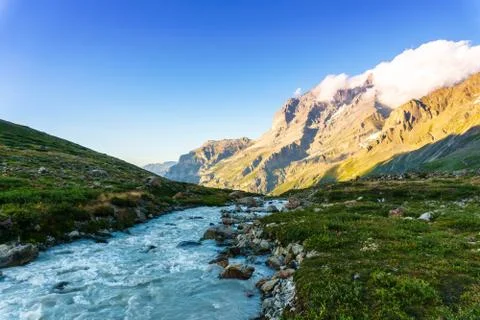 Lauterbrunnen Jungfrau Swiss Alps Scene natural Waterfalls Stock Photos