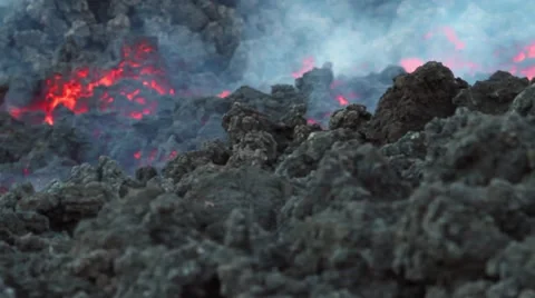 Lava AA flowing on mount etna during eruption Stock Footage 53296892
