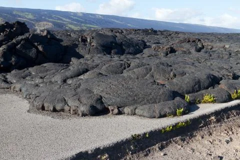 Lava blocked the road Stock Photos
