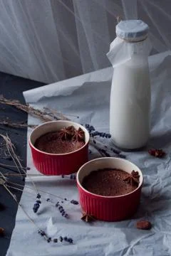 Lava cake with milk Stock Photos