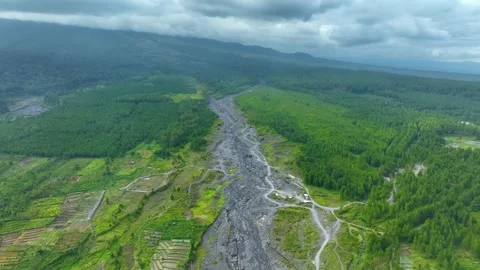 Lava Channels Through Forest - Mount Semeru - East Java - Indonesia 스톡 동영상 345965489