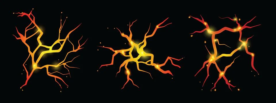 Lava crack spiderweb set, vector hot broken floor magma Stock Illustration