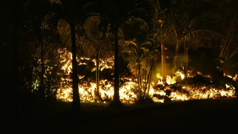Lava cross yard at night Stock Footage 90464448