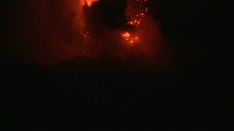 Lava Explodes From Stromboli Volcano At Night Stock Footage 8990268