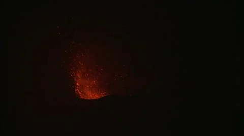 Lava Explodes From Stromboli Volcano At Night Stock Footage