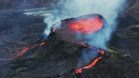 Lava Explosion In The Crater Of The Fagr... | Stock Video | Pond5