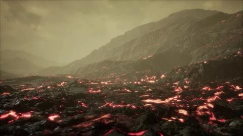 Lava Field under sunset clouds on background 스톡 일러스트