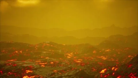 Lava Field under sunset clouds on background 스톡 일러스트