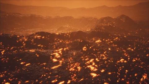 Lava fields and hills at active volcano Stock Illustration