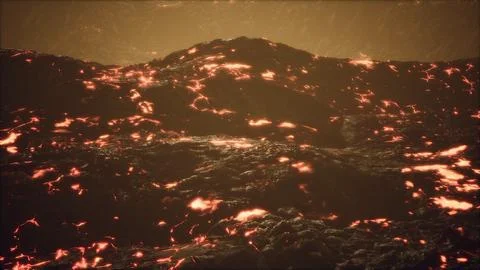 Lava fields and hills at active volcano Stock Illustration