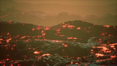 Lava fields and hills at active volcano Stock Illustration
