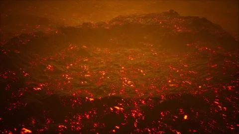 Lava fields and hills at active volcano Stock Illustration