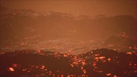 Lava fields and hills at active volcano Stock Illustration